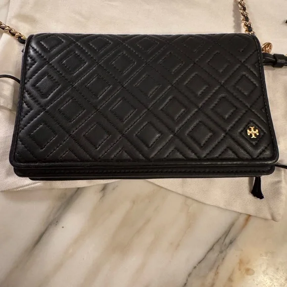 TORY BURCH Fleming Wallet Cross-Body Clutch Black Leather with Gold Hardware - Picture 5 of 8